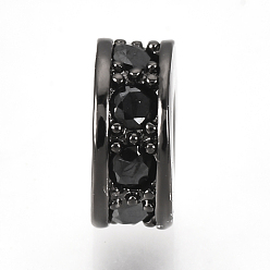 Gunmetal Brass Micro Pave Cubic Zirconia Beads, Flat Round, Black, Gunmetal, 7x3mm, Hole: 3mm