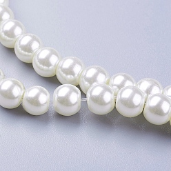 Ivoire Perles en verre nacré, nacré, ronde, blanc crème, 6mm, Trou: 1mm, Environ 140 pcs/chapelet, 32 pouce
