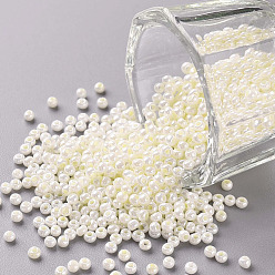 Creamy White 11/0 Grade A Round Glass Seed Beads, Ceylon, Creamy White, 2.3x1.5mm, Hole: 1mm, about 48500pcs/pound