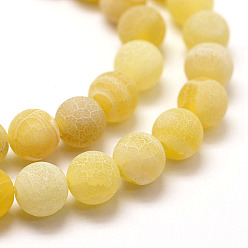 Yellow Frosted Natural Agate Beads Strands, Round, Dyed & Heated, Yellow, 6mm, Hole: 0.8mm, about 62~65pcs/strand, 15.1 inch