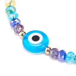 Голубой Браслет лэмпворк сглаз и стеклянные бусины, плетеный регулируемый браслет для женщин, голубой, внутренний диаметр: 2-1/2~3-7/8 дюйм (6.2~9.7 см)