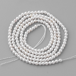 White Shell Pearl Beads Strands, Round, White, 2mm, Hole: 0.5mm, about 190pcs/strand, 15.7 inch