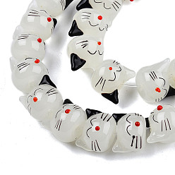 Black Handmade Lampwork Beads Strands, Cat, Black, 13~14x16.5~18x16~17mm, Hole: 1.5mm, about 40pcs/strand, 19.09 inch(48.5cm)