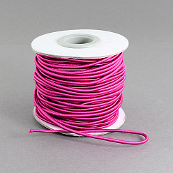 Medium Violet Red Round Elastic Cord, with Nylon Outside and Rubber Inside, Medium Violet Red, 2mm, about 32.8 yards(30m)/roll