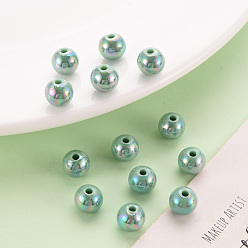 Cadet Blue Opaque Acrylic Beads, AB Color Plated, Round, Cadet Blue, 8x7mm, Hole: 2mm, about 1745pcs/500g