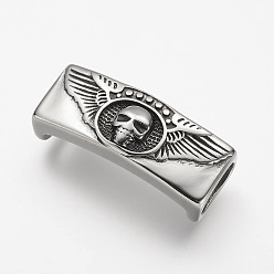 Antique Silver 304 Stainless Steel Slide Charms, Rectangle with Skull, Antique Silver, 39x15x13mm, Hole: 7x12mm