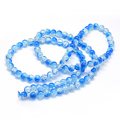 Royal Blue Baking Painted Transparent Crackle Glass Round Bead Strands, Royal Blue, 6.5mm, Hole: 1.5mm, about 145pcs/strand, 31.4 inch