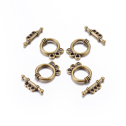 Antique Bronze Tibetan Style Alloy Toggle Clasps, Ring, Antique Bronze, Cadmium Free & Nickel Free & Lead Free, 18x14x3.5mm, Hole: 2mm