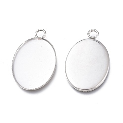 Stainless Steel Color 304 Stainless Steel Pendant Cabochons Settings for Fashion Jewelry, Milled Edge Bezel Cups, Oval, Stainless Steel Color, Tray: 25x18mm, 30.5x19x1mm, Hole: 3mm