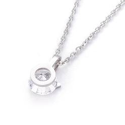 Stainless Steel Color 304 Stainless Steel Pendant Necklaces, with Cubic Zirconia, Crown, Stainless Steel Color, 18.1 inch(46cm), Pendant: 12.5x9x5.5mm
