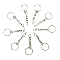 Platinum Iron Split Key Rings, with Chains and Peg Bails, Keychain Clasp Findings, Platinum, 20mm