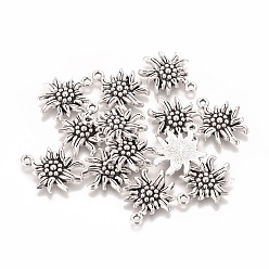 Antique Silver Tibetan Style Alloy Pendants, Cadmium Free & Lead Free, Edelweiss, Antique Silver, 21x16x2.5mm, Hole: 1mm