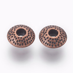 Red Copper Tibetan Style Alloy Beads, Cadmium Free & Nickel Free & Lead Free, Rondelle, Red Copper, 8x8x3.5mm, Hole: 2mm.