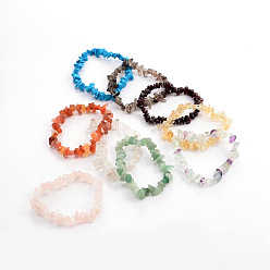 Mixed Stone Chips Natural & Synthetic Gemstone Beaded Stretch Bracelets, 1-3/4 inch(4.5cm)