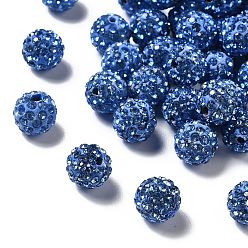 Saphir Clair  Perles de boule pave disco , Perles de strass d'argile polymère , ronde, saphir clair, pp 13 (1.9~2 mm), 6 rangées de strass, 10 mm, Trou: 1.5mm