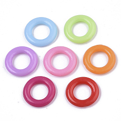 Couleur Mélangete Opaque comme des anneaux de liaison en plastique, rond, facette, couleur mixte, 14x2.5mm, diamètre intérieur: 7 mm, sur 2500 pcs / 500 g