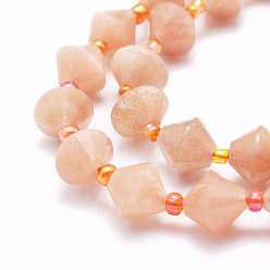 Peach Moonstone Natural Peach Moonstone Beads Strands, Faceted, Bicone, 8x8mm, Hole: 1mm, about 40pcs/strand, 15.24''(38.7cm)
