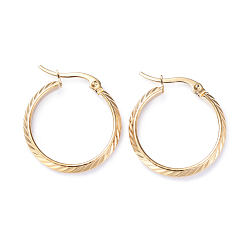 Golden 201 Stainless Steel Hoop Earrings, with 304 Stainless Steel Pins, Textured Ring, Golden, 27x24x3.5mm, Pin: 1x0.7mm