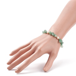 Green Aventurine Natural Green Aventurine Chips & Pearl Beaded Slider Bracelet, Gemstone Jewelry for Women, Golden, Inner Diameter: 2-1/8~3-1/4 inch(5.4~8.4cm)