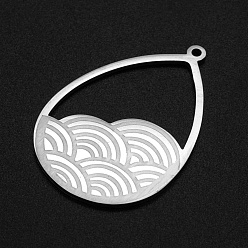 Stainless Steel Color 201 Stainless Steel Open Back Bezel Pendants, For DIY UV Resin, Epoxy Resin, Pressed Flower Jewelry, Laser Cut, Teardrop with Rainbow, Stainless Steel Color, 32.5x22x1mm, Hole: 1.4mm