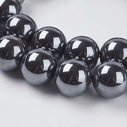Black Non-Magnetic Synthetic Hematite Beads, AA Grade Round Beads, Black, 12mm, Hole: 0.8mm, about 34pcs/strand
