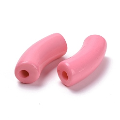 Pink Непрозрачные акриловые бусины, изогнутая трубка, розовые, 34.5x13x11 мм, отверстие : 3.5 мм, Около 155 шт / 500 г