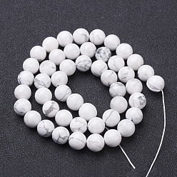 Howlite Gemstone Beads Strands, Natural Howlite Round Beads, White, 8mm, Hole: 1mm, about 45~48pcs/strand, 15~16 inch