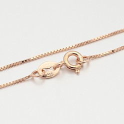 Rose Gold 925 Sterling Silver Box Chain Necklaces, with Spring Ring Clasps, Thin Chain, Rose Gold, 16 inch, 0.8mm