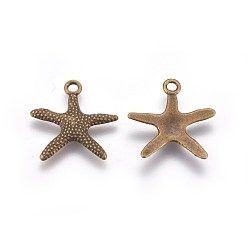 Antique Bronze Tibetan Style Alloy Pendants, Cadmium Free & Lead Free, Starfish/Sea Stars, Antique Bronze, 19.5x19x2mm, hole: 2mm.