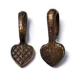 Antique Bronze Tibetan Style Alloy Heart Glue-on Flat Pad Pendant Bails, Cadmium Free & Nickel Free & Lead Free, Antique Bronze, 21x9x7mm, Hole: 8x4.5mm, about 660pcs/1000g