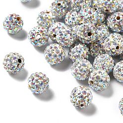 Cristal AB Perles de boule pave disco , Perles de strass d'argile polymère , ronde, cristal ab, pp 13 (1.9~2 mm), 6 rangées de strass, 10 mm, Trou: 1.5mm