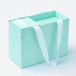 Turquoise Paper Bags, Gift Bags, Shopping Bags, with Ribbon Handles, Rectangle, Turquoise, 15.5x11.5x7cm