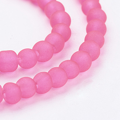 Rose Foncé Perles en verre transparentes , givré, ronde, rose foncé, 4mm, Trou: 1.1~1.6mm, Environ 200 pcs/chapelet, 31.4 pouce
