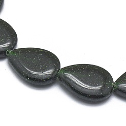 Goldstone Vert Synthétiques verts Goldstone brins de perles, larme, 18x13x4mm, Trou: 1mm, Environ 22 pcs/chapelet, 15.3 pouce (39 cm)