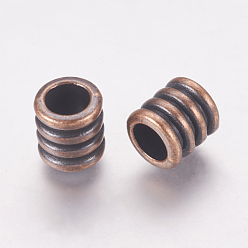 Red Copper Tibetan Style Alloy Beads, Grooved Beads, Column, Red Copper,  Lead Free & Cadmium Free, 9.5x9mm, Hole: 6mm