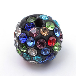 Colorful Polymer Clay Pave Rhinestone Beads, Disco Ball Beads, Colorful, PP13(1.9~2mm), 6 Rows Rhinestone, 10mm, Hole: 1.5mm