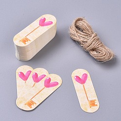 Colorful Paper Gift Tags, Hange Tags, For Arts and Crafts, with Jute Twine, Oval with Key Pattern, Colorful, 60x20x0.5mm, 50pcs/set