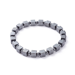 Hematite Unisex Stretch Bracelets, with Non-Magnetic Synthetic Hematite Beads, Round & Cube, 2-1/4 inch(5.6cm)