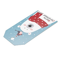 Bear Rectangle Christmas Theme Kraft Paper Cord Display Cards, with 10m Bundle Hemp Rope, Bear Pattern, 7x4x0.03cm, Hole: 5mm, 50pcs; Rope: 10m Long, 2mm In Diameter