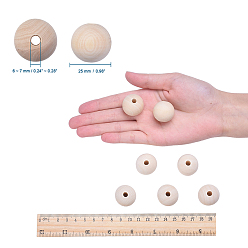 Moccasin Natural Unfinished Wood Beads, Round Wooden Loose Beads Spacer Beads for Craft Making, Lead Free, Moccasin, 23~25x22.5~23mm, Hole: 6~7mm