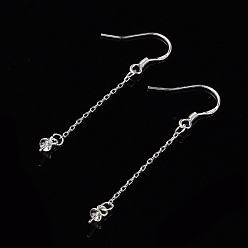 Silver 925 Sterling Silver Earring Hooks Findings, with Cable Chain & Cup Pearl Bail Pin, Silver, 41x1mm, 20 Gauge, Pin: 0.8mm, Tray: 3mm