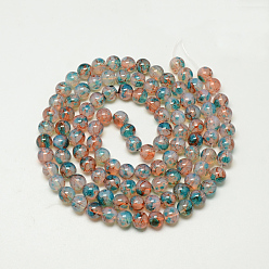 Dark Cyan Baking Painted Glass Beads Strands, Imitation Opalite, Round, Dark Cyan, 6mm, Hole: 1.3~1.6mm, about 133pcs/strand, 31.4 inch