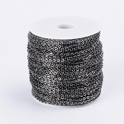 Gunmetal Iron Cable Chains, Unwelded, with Spool, Flat Oval, Cadmium Free & Lead Free, Gunmetal, 3x2.2x0.6mm, about 328.08 Feet(100m)/roll