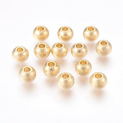 Golden 201 Stainless Steel Beads, Textured, Round, Golden, 4x3mm, Hole: 2mm