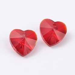 Red Romantic Valentines Ideas Glass Charms, Faceted Heart Charm, Red, 10x10x5mm, Hole: 1mm