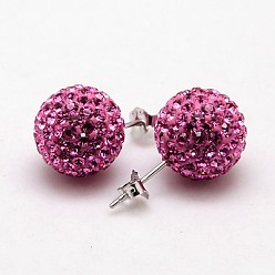 209_Rose 925 Sterling Silver Austrian Crystal Rhinestone Ear Studs, with Ear Nuts, Round, 209_Rose, 12mm, Pin: 0.8mm