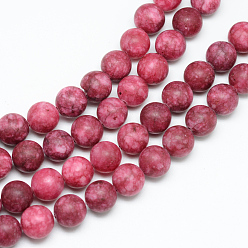 Indian Red Natural White Jade Bead Strands, Dyed, Frosted, Round, Indian Red, 8~9mm, Hole: 1mm, about 46~48pcs/strand, 14.9 inch