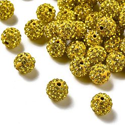 Citrine Perles de boule pave disco , Perles de strass d'argile polymère , ronde, citrine, pp 13 (1.9~2 mm), 6 rangées de strass, 10 mm, Trou: 1.5mm
