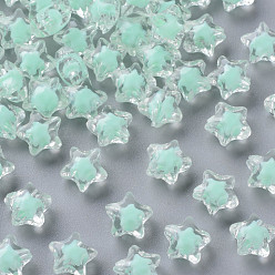 Aquamarine Transparent Acrylic Beads, Bead in Bead, Faceted, Star, Aquamarine, 10.5x11x7mm, Hole: 2mm, about 1280pcs/500g