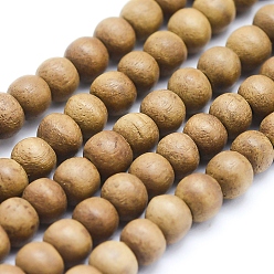Wood Natural Camphor Wood Beads Strands, Round, Dyed, 10mm, Hole: 1mm, about 39pcs/strand, 15.55 inch(39.5cm)